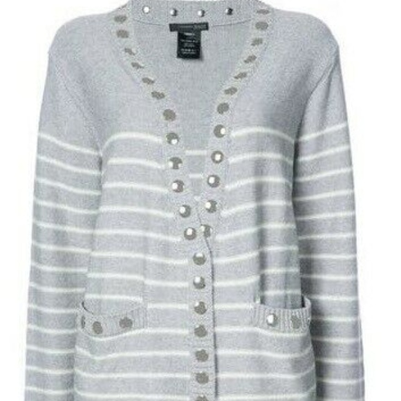 THOMAS WYLDE Gray Stripe Cardigan Sweater SMALL NW - Picture 3 of 3